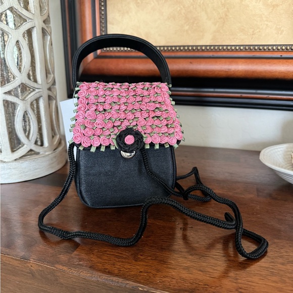 Vintage Y2K Julie Feldman Satin Pink Rosette Rosebud Mini Tiny Purse Bag - Picture 4 of 4